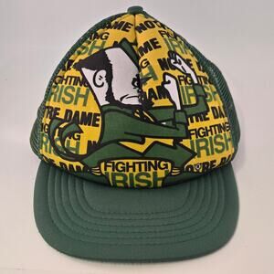Vintage Notre Dame Fighting Irish Snapback Trucker Hat Cap Green Yellow Mesh